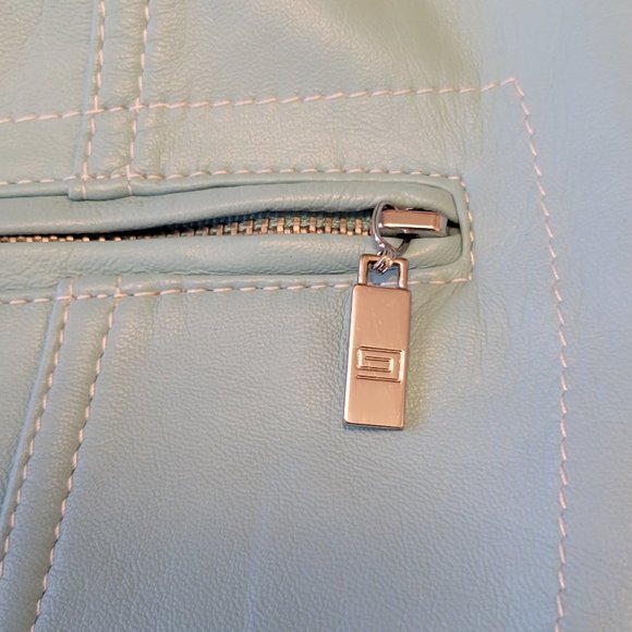 ❣️HP❣️ Pamela McCoy 100% leather aqua full zip satin lined jacket sz: M NWOT - Picture 6 of 12